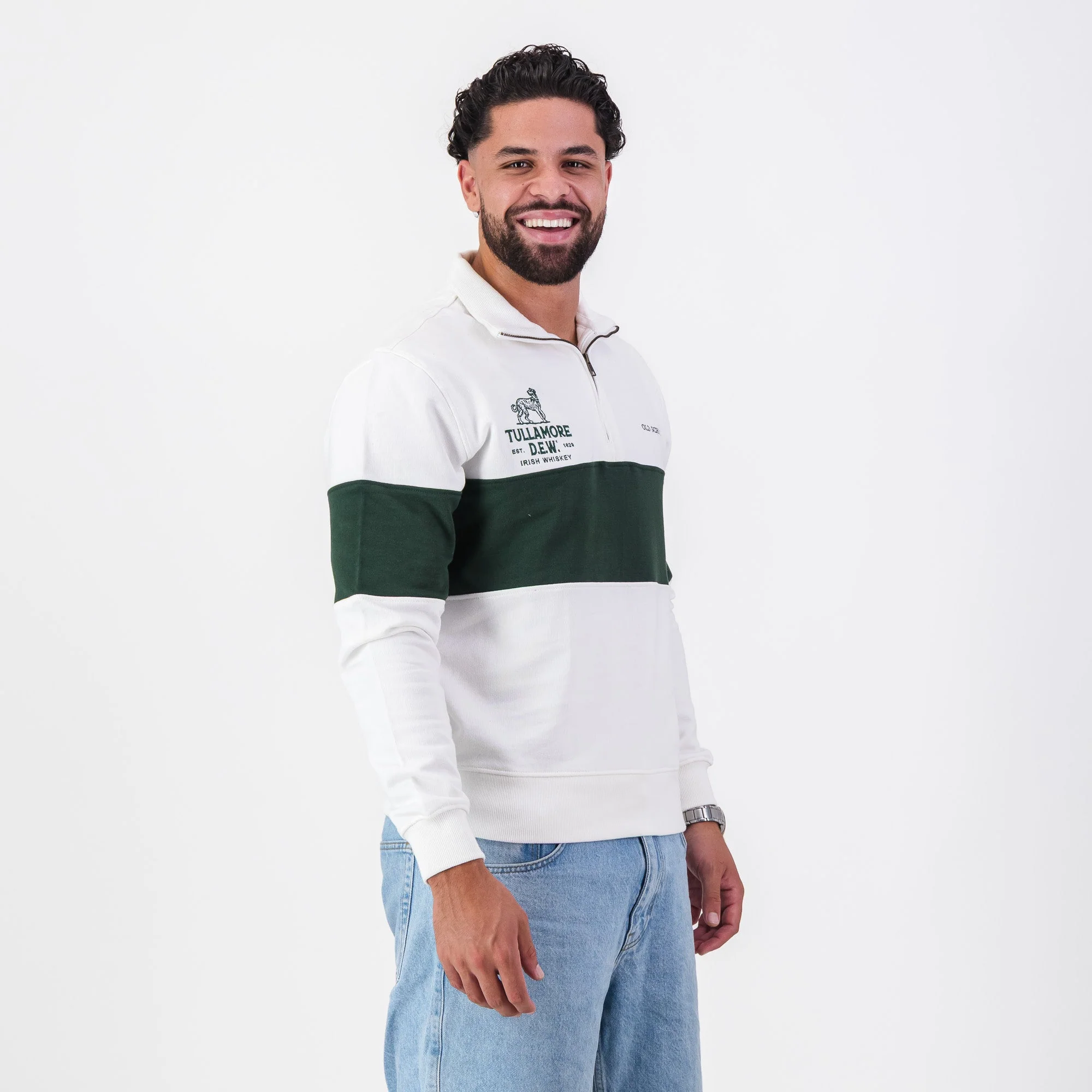 B2B Old School Tullamore Dew Quarter Zip Sweat Panel Green White - Image 3