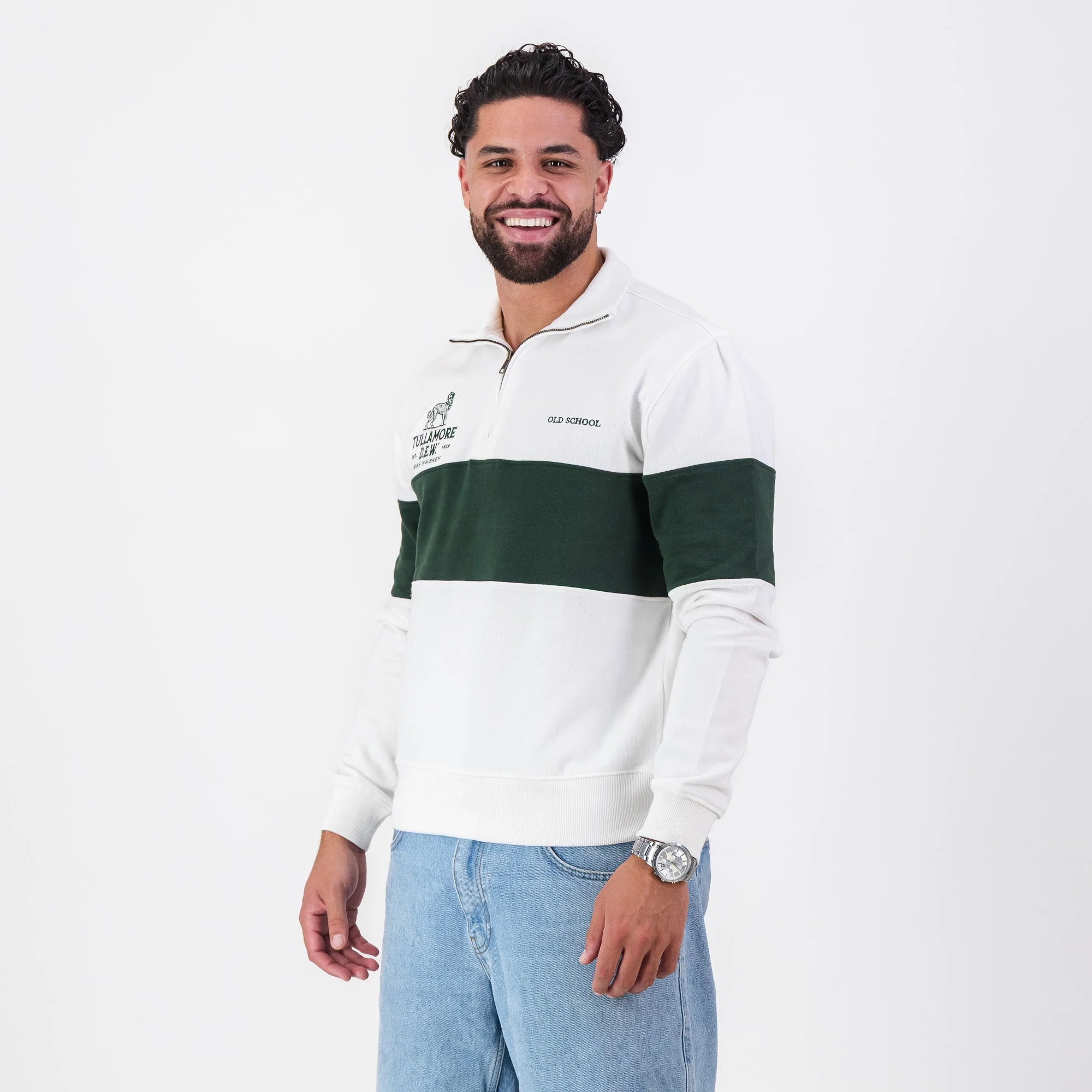 B2B Old School Tullamore Dew Quarter Zip Sweat Panel Green White - Image 4
