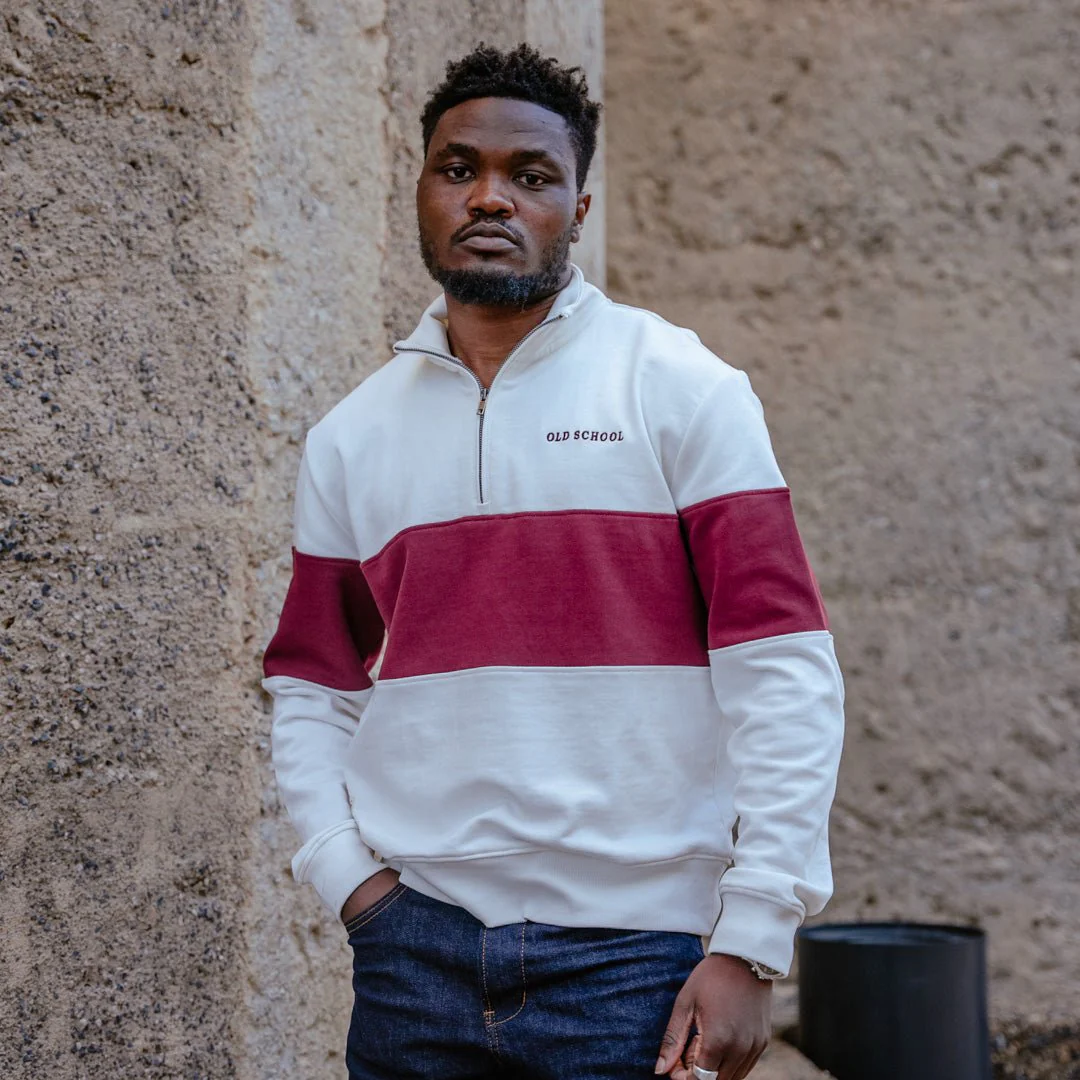 Old School Hoop Quarter Zip Sweat-Maroon - Image 6