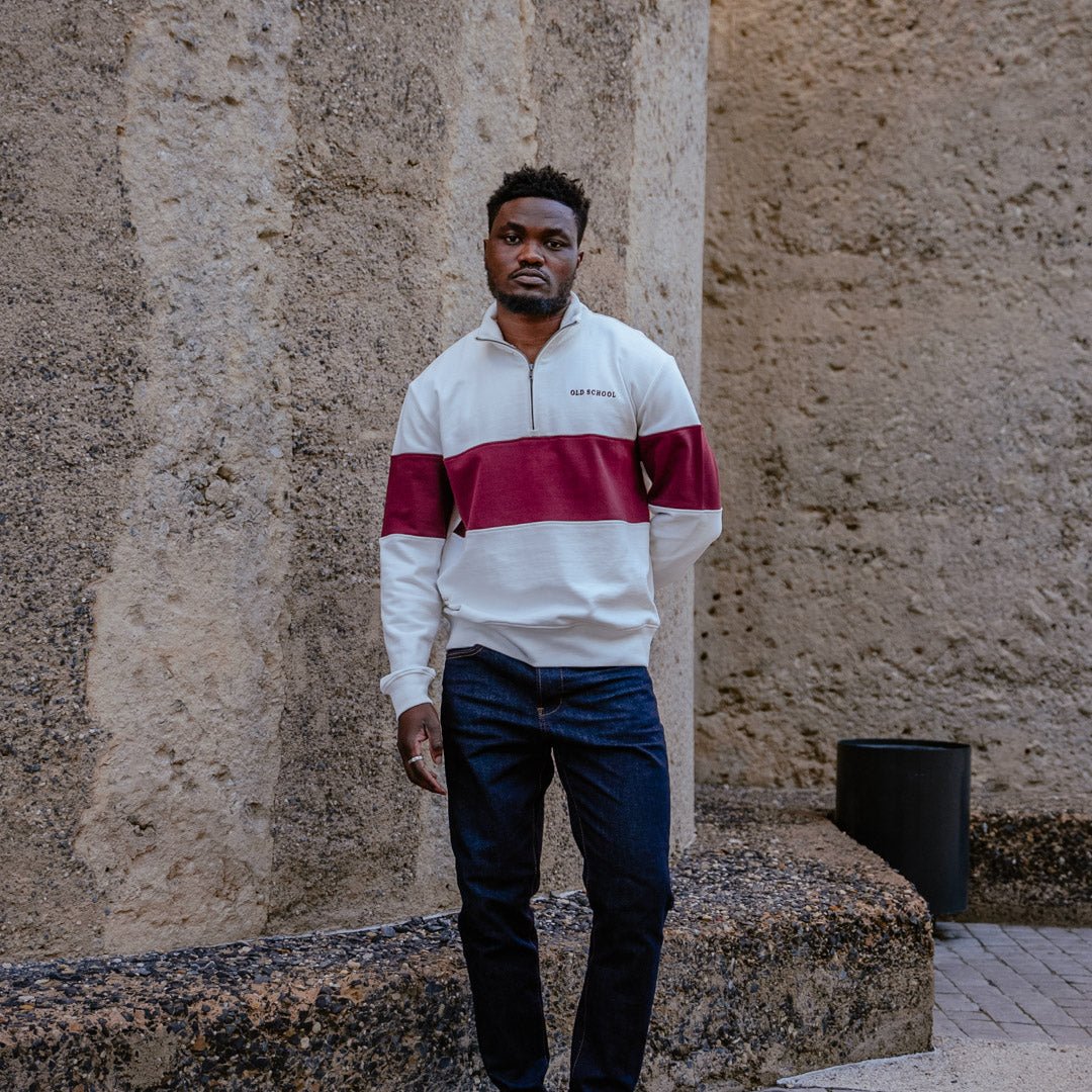 Old School Hoop Quarter Zip Sweat-Maroon - Image 7