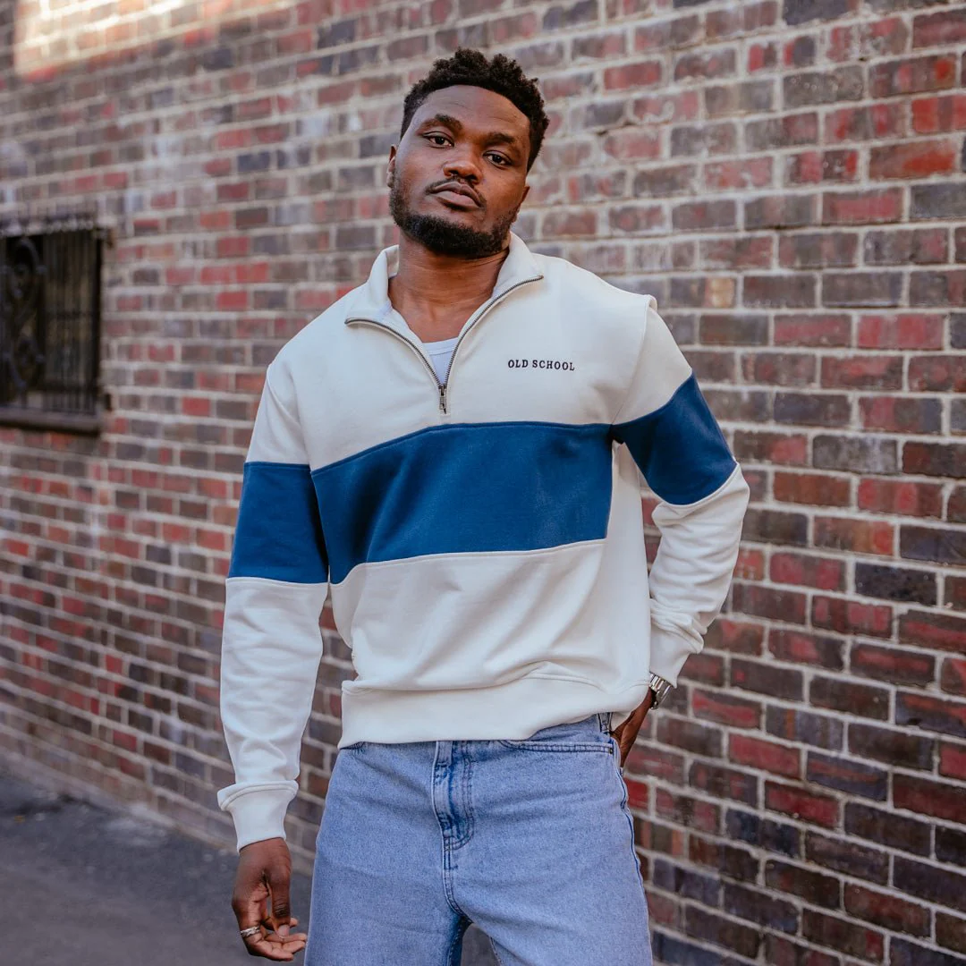 Old School Hoop Quarter Zip Sweat-Navy - Image 6