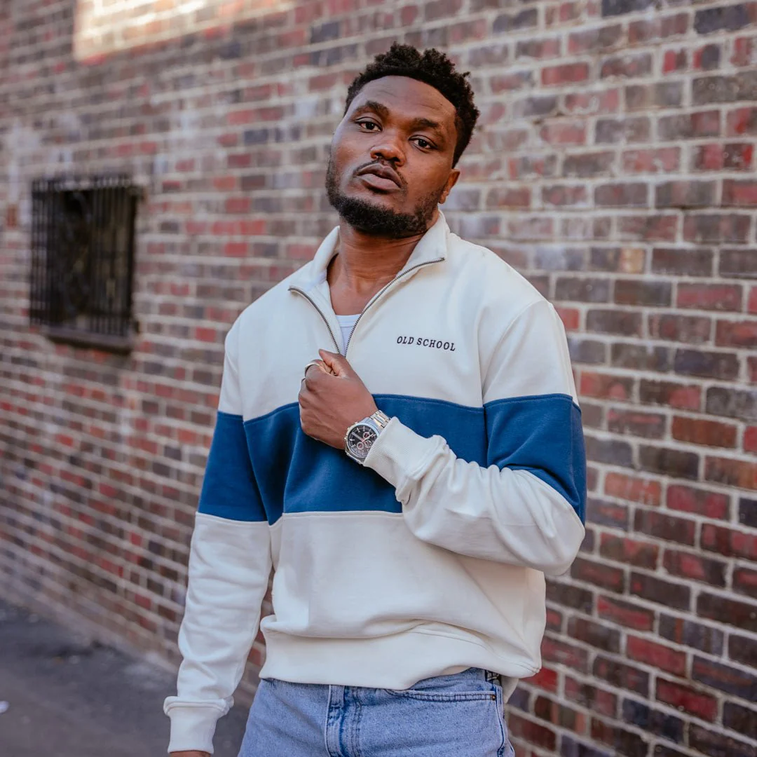 Old School Hoop Quarter Zip Sweat-Navy - Image 7