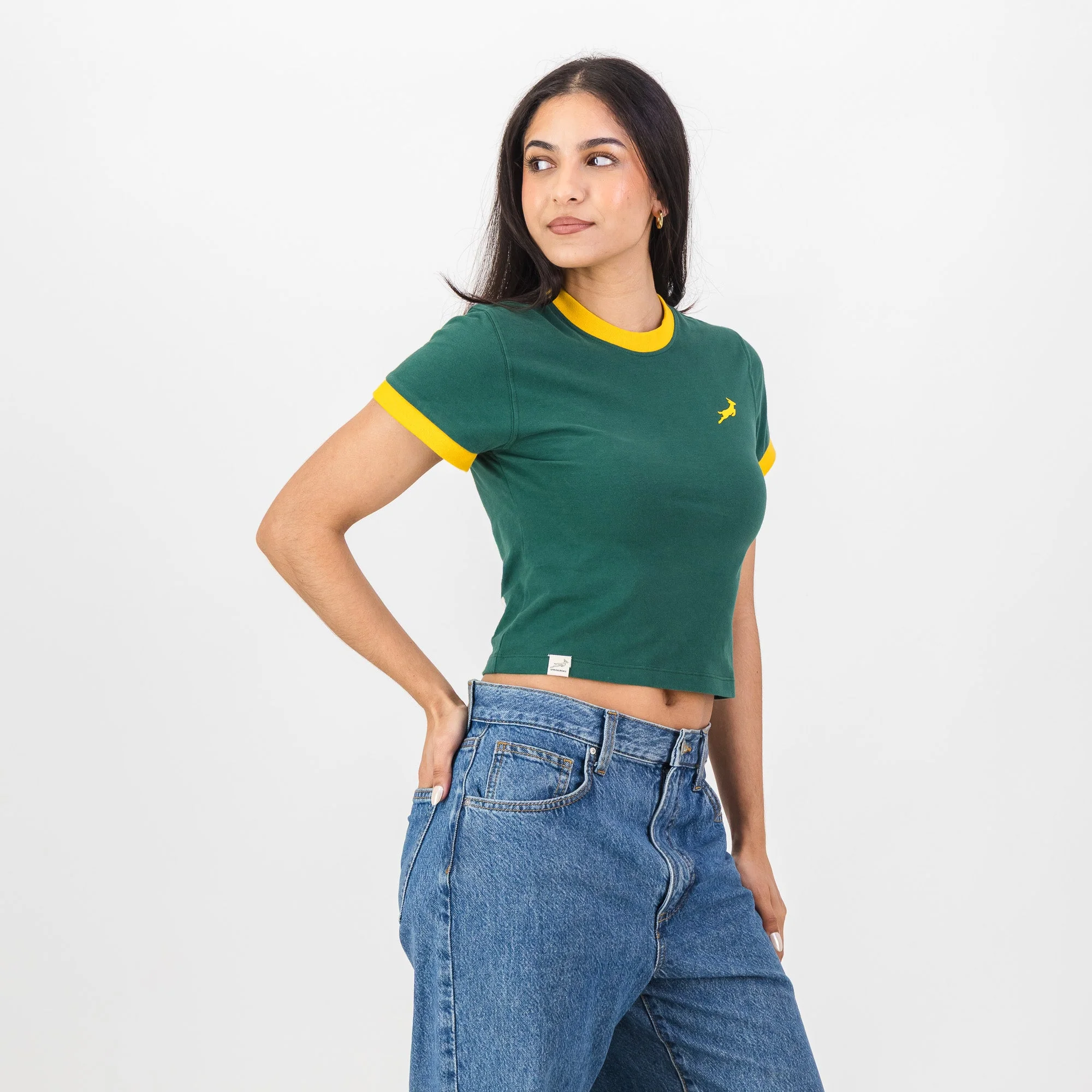 Springboks Ringer Crop Crew Tee - OS Green - Image 3