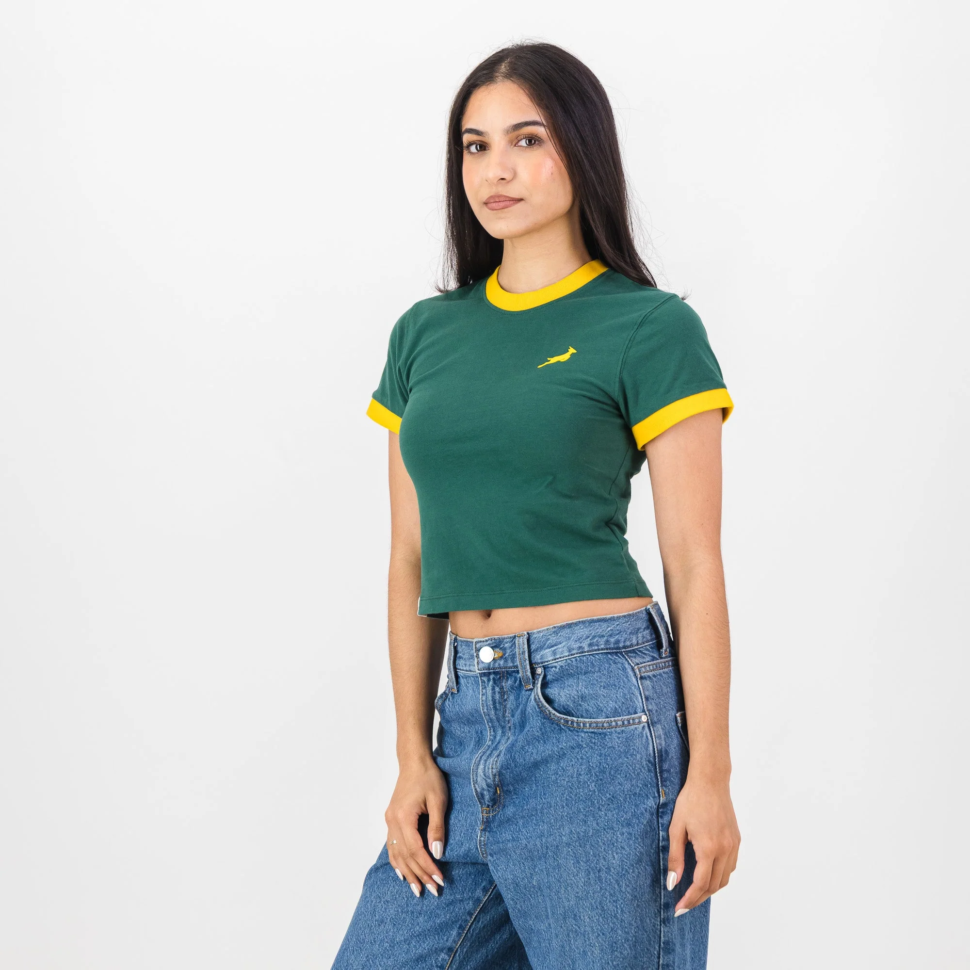 Springboks Ringer Crop Crew Tee - OS Green - Image 4