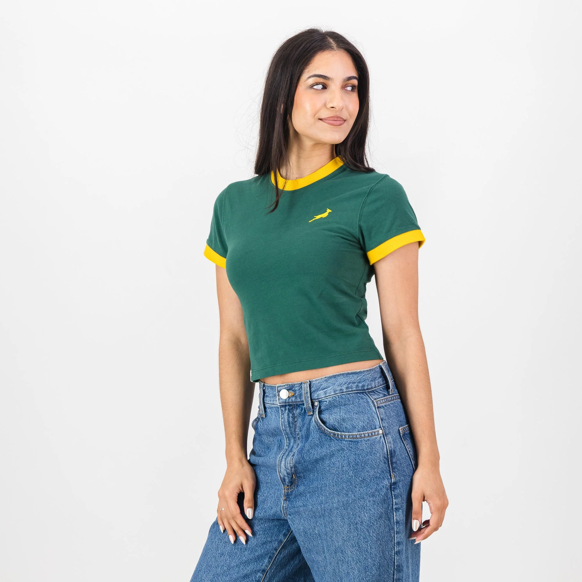 Springboks Ringer Crop Crew Tee - OS Green - Image 5
