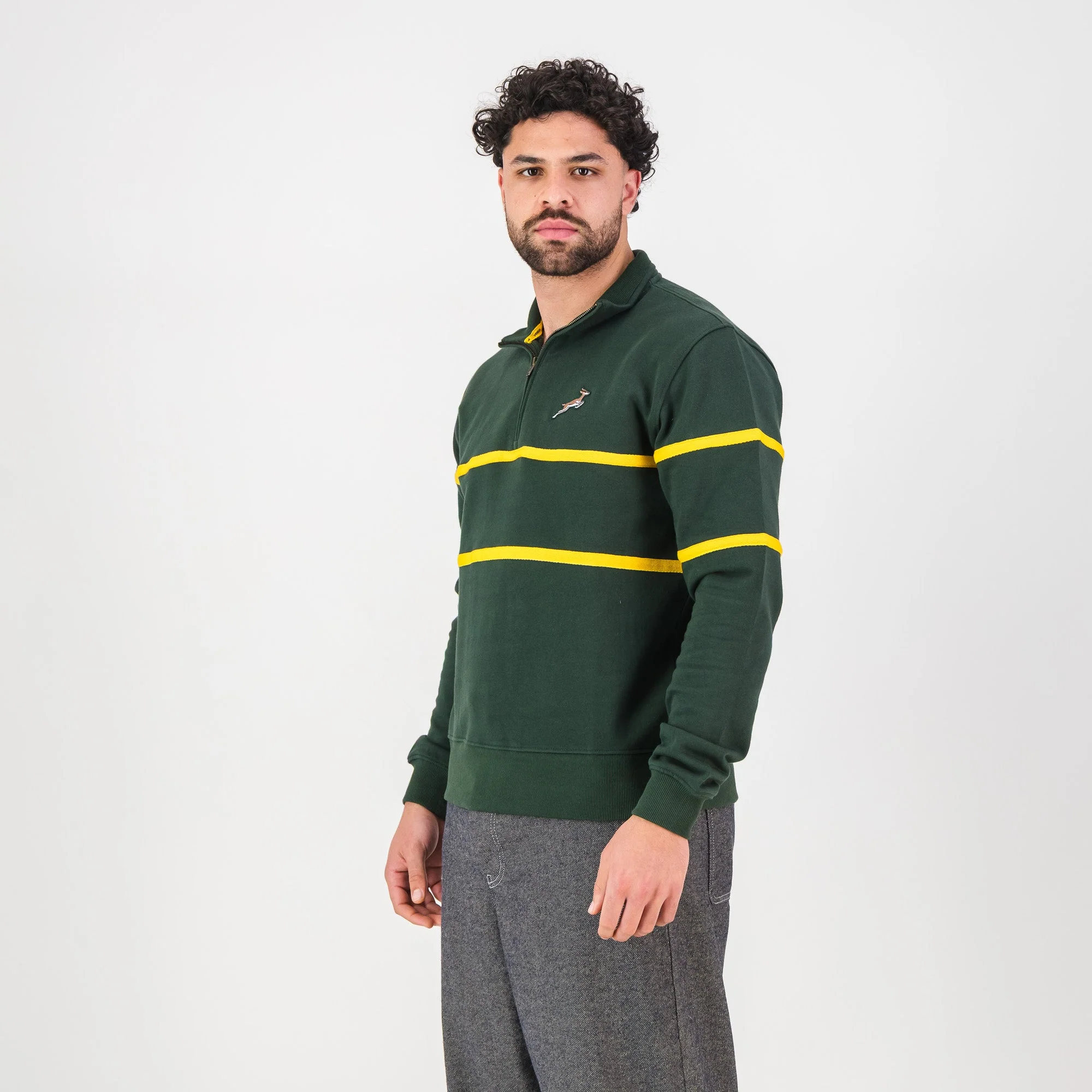 Springboks Twill Hoop Quarter Zip Sweat - OS Green - Image 4