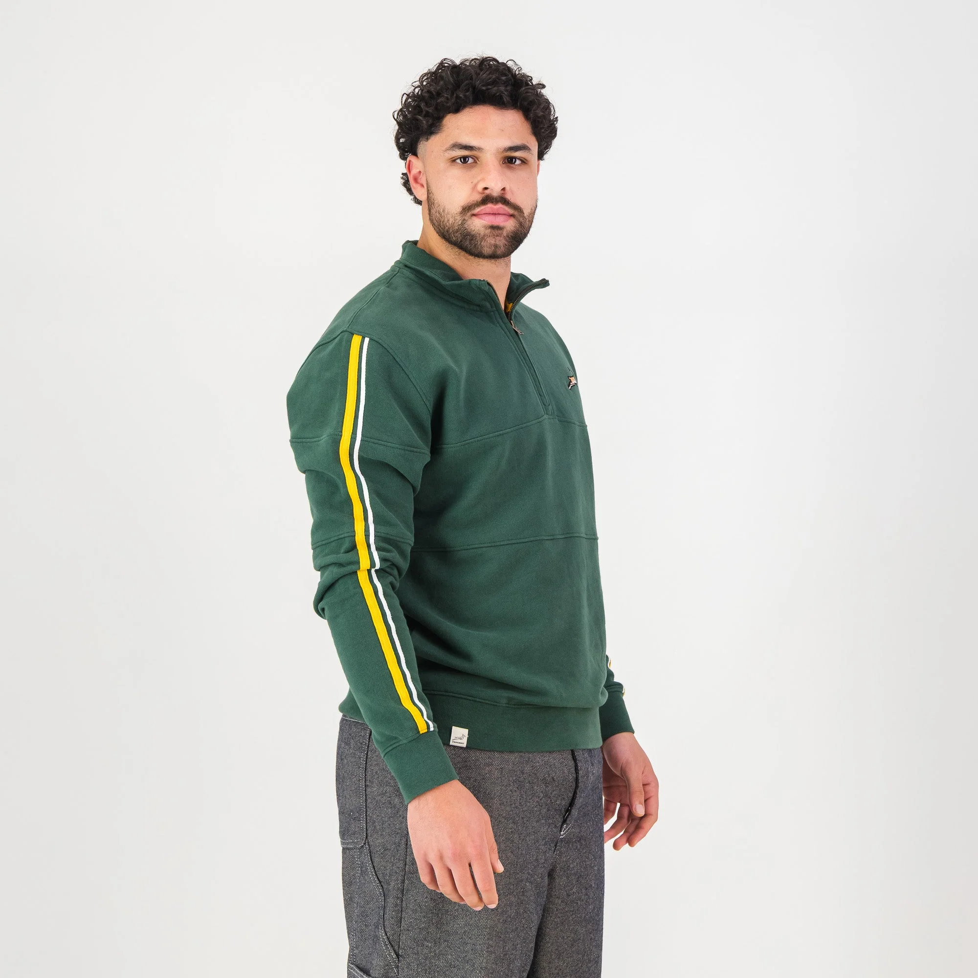 Springboks Twill SLV Quarter Zip Sweat - OS Green - Image 3
