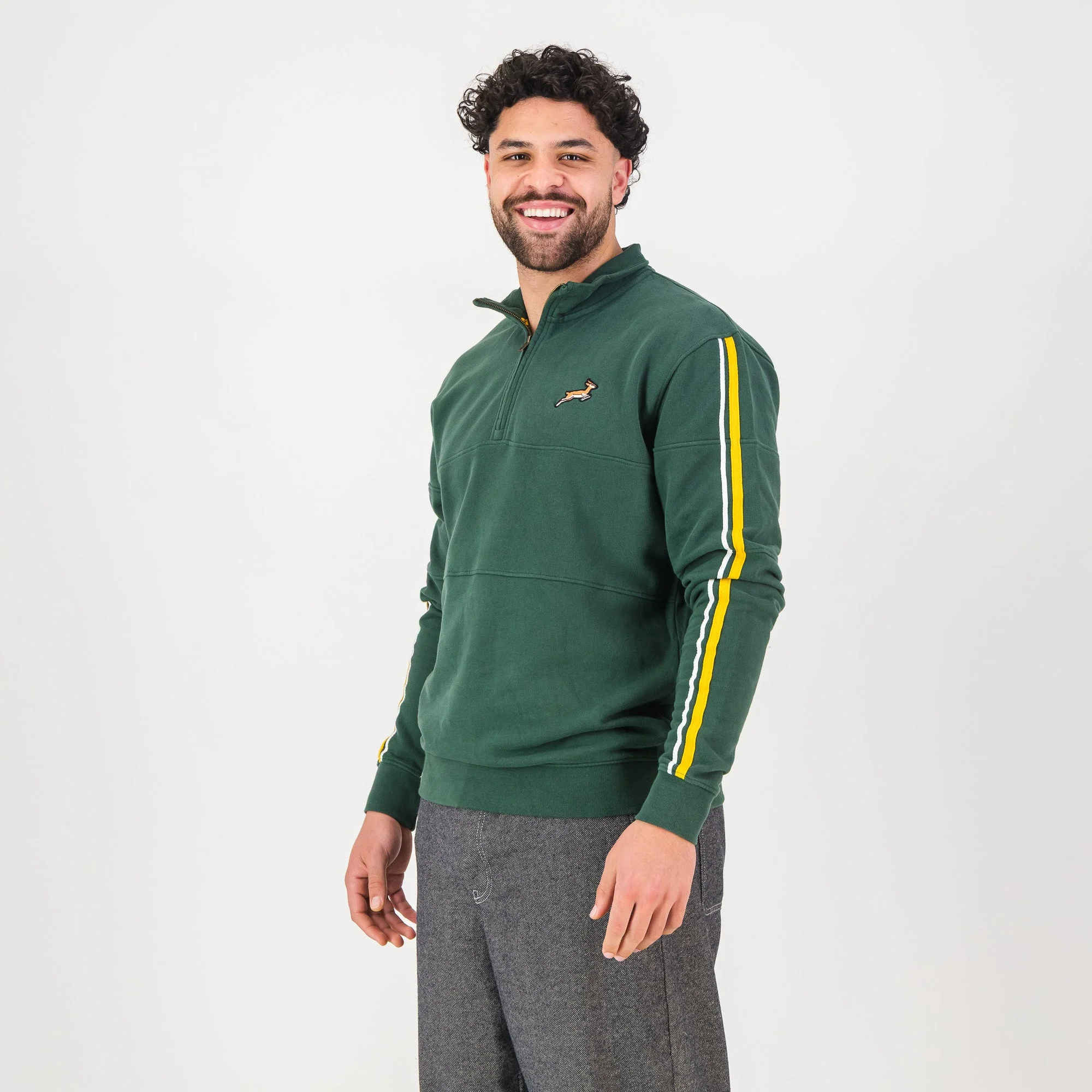 Springboks Twill SLV Quarter Zip Sweat - OS Green - Image 4