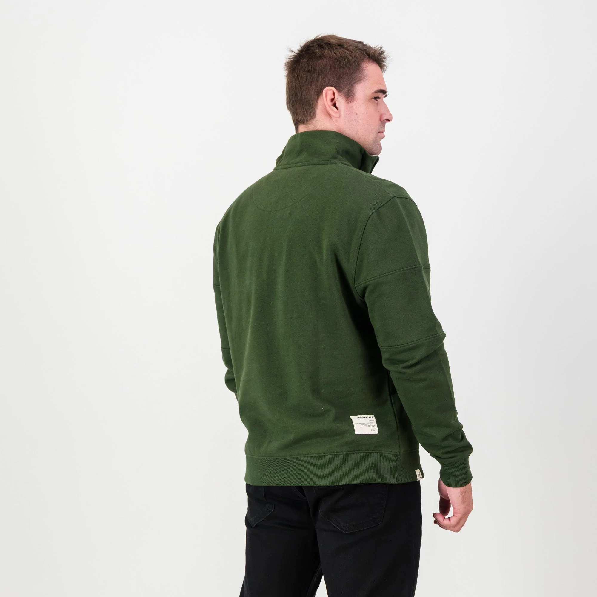 Springboks Word Quarter Zip Sweat-Military Olive - Image 5