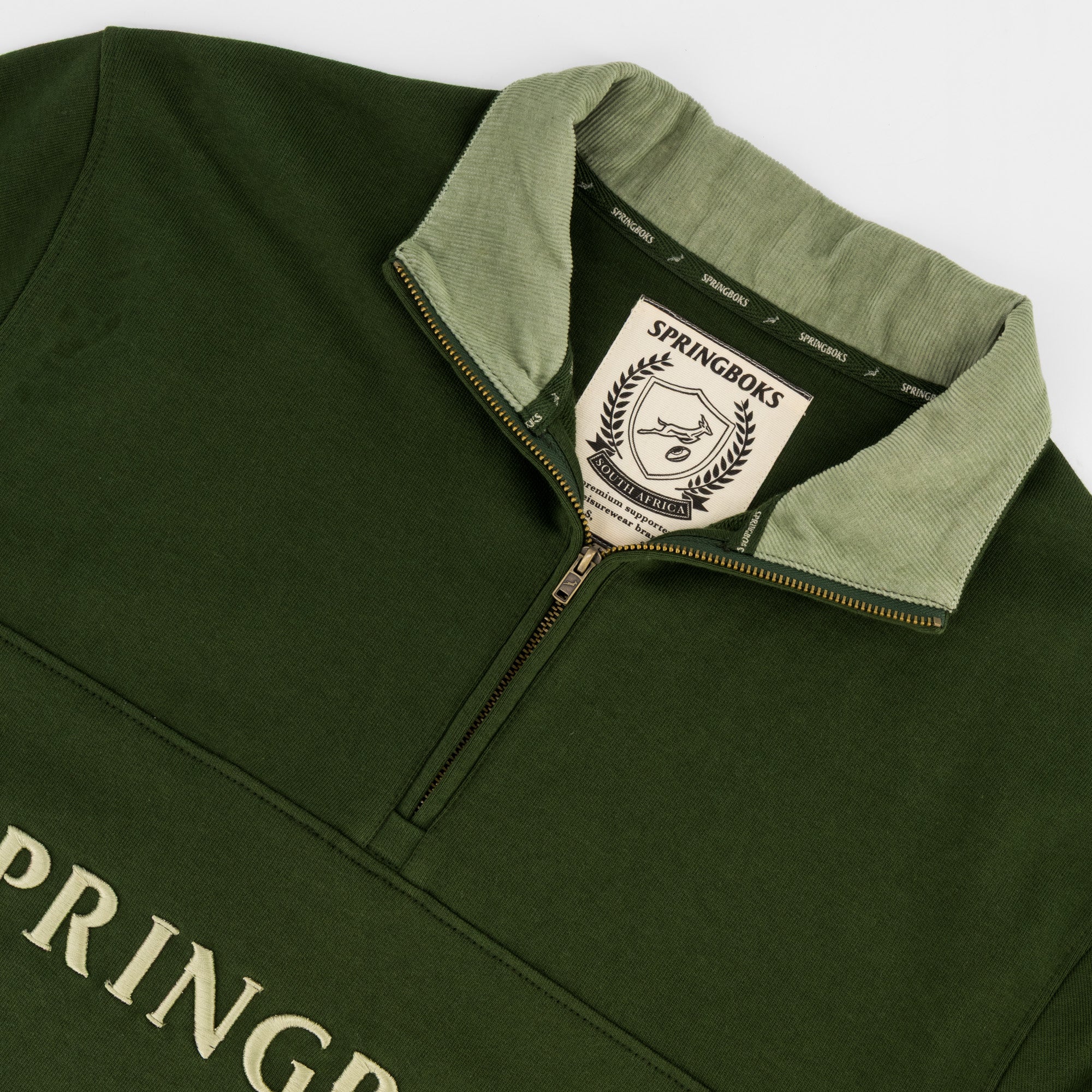 Springboks Word Quarter Zip Sweat-Military Olive - Image 7