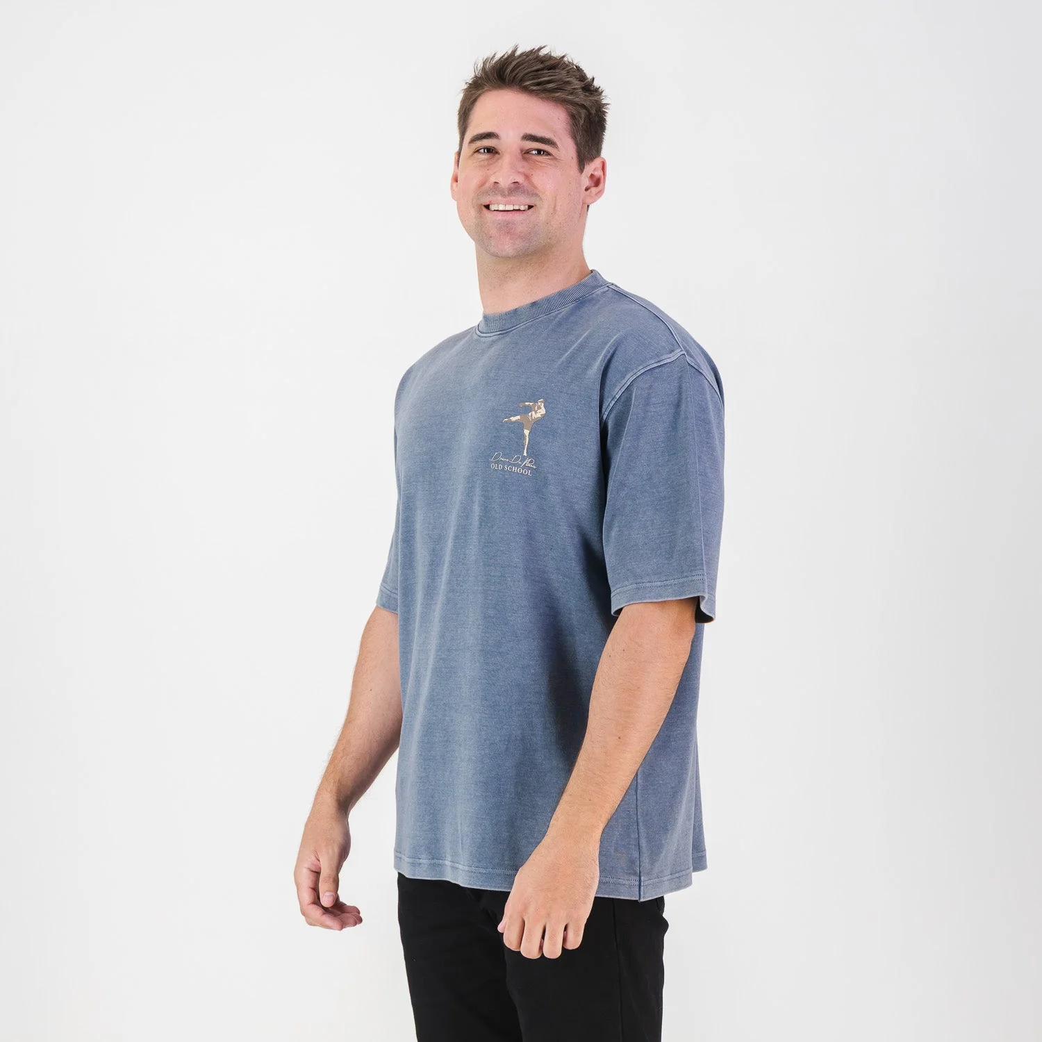 Stillknocks Acid Wash Boxy Crew Tee- Faded Denim - Image 3