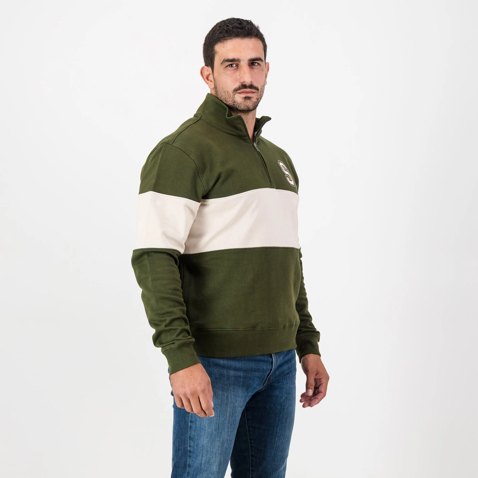 Stillknocks S Hoop Quarter Zip Sweat-Military Olive - Image 3