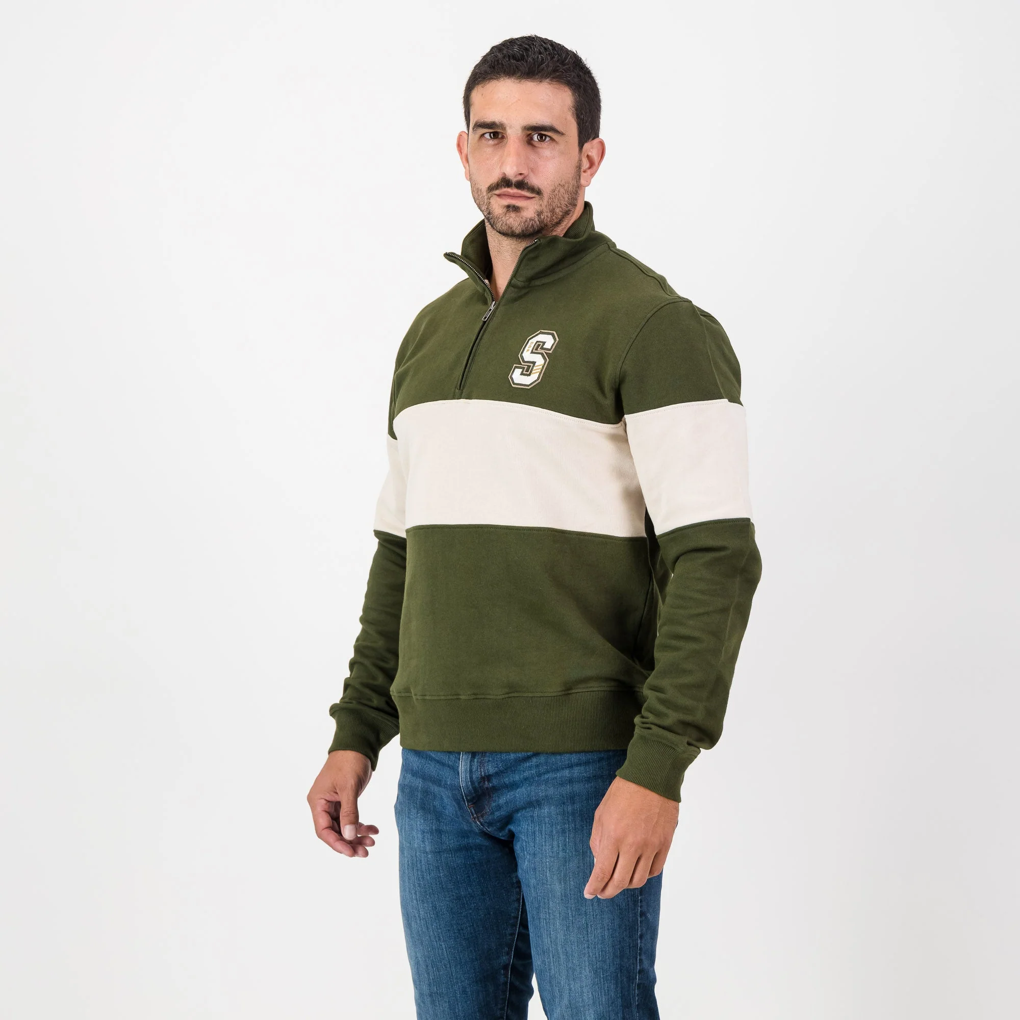 Stillknocks S Hoop Quarter Zip Sweat-Military Olive - Image 4